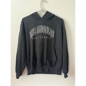 SheIn Teen 12-13Y Los Angeles California Black Hooded Long Sleeve Sweatshirt